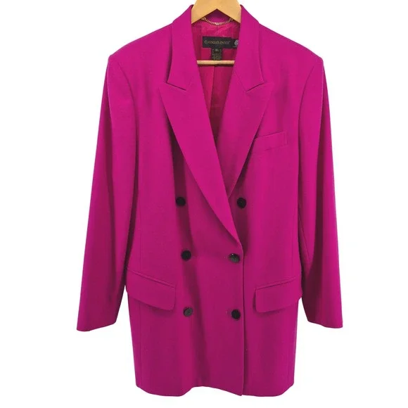 Vtg Classiques Entier Womens Pink Double Breasted Wool Blazer Oversized Size XL - Picture 1 of 13